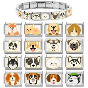 Cute Husky Corgi Border Collie Labrador Dog Animals Italian Charm Links Fit 9mm Stainless Steel Bracelet DIY Jewelry Making Gift