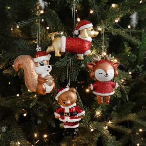 Cartoon Bear Dog Christmas Tree Hanging Ornament Candy Gingerbread Man Elk Pendants New Year Home Party Decoration Festival 2025