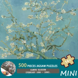 Van Gogh Almond Blossom 500-Piece Mini Art Puzzle - 15x10 Inch Premium Paper Jigsaw for Adults, Inspirational Christmas Gift