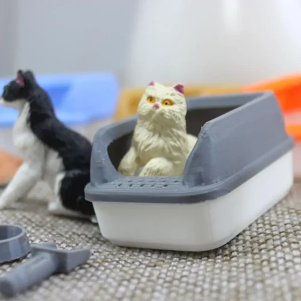 Miniature Cat Accessories Mini Cat Litter Box Set for Doll Houses Handcrafted Food Bowl Tiny Scoop Miniature Scene Model Doll