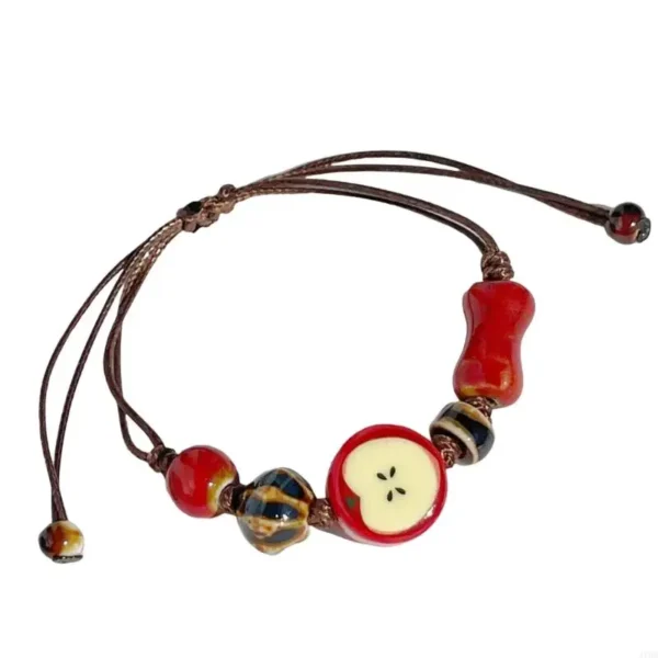 652F Handmade Ceramic Apples Bracelet Artistic Bracelet Beaded Bracelet Ceramic Texture for Unique and Fashionable Wear