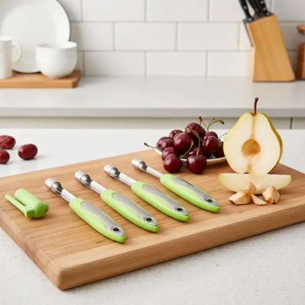 4 Piece Stainless Steel Fruit Pitting Tool Set For Quickly Removing Cores From Hawthorn Red Dates Apples And Pears